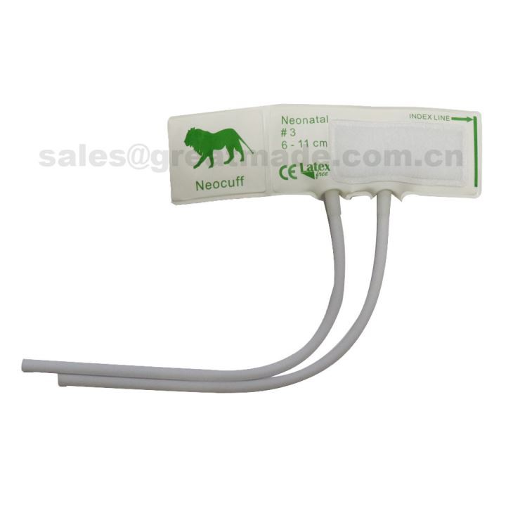Neonate#3 Disposable Nibp Cuff ,6-11cm Arm Circumference,White With Green,Dual Tube